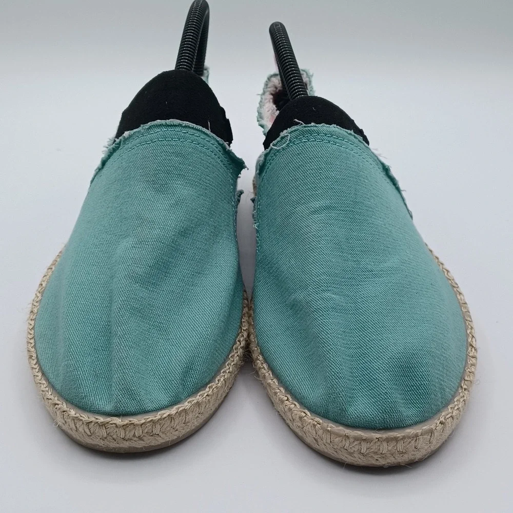 Vionic Laguna Slip On Shoes‎ Womens 9 Teal Frayed Canvas Espadrille Flat EUC